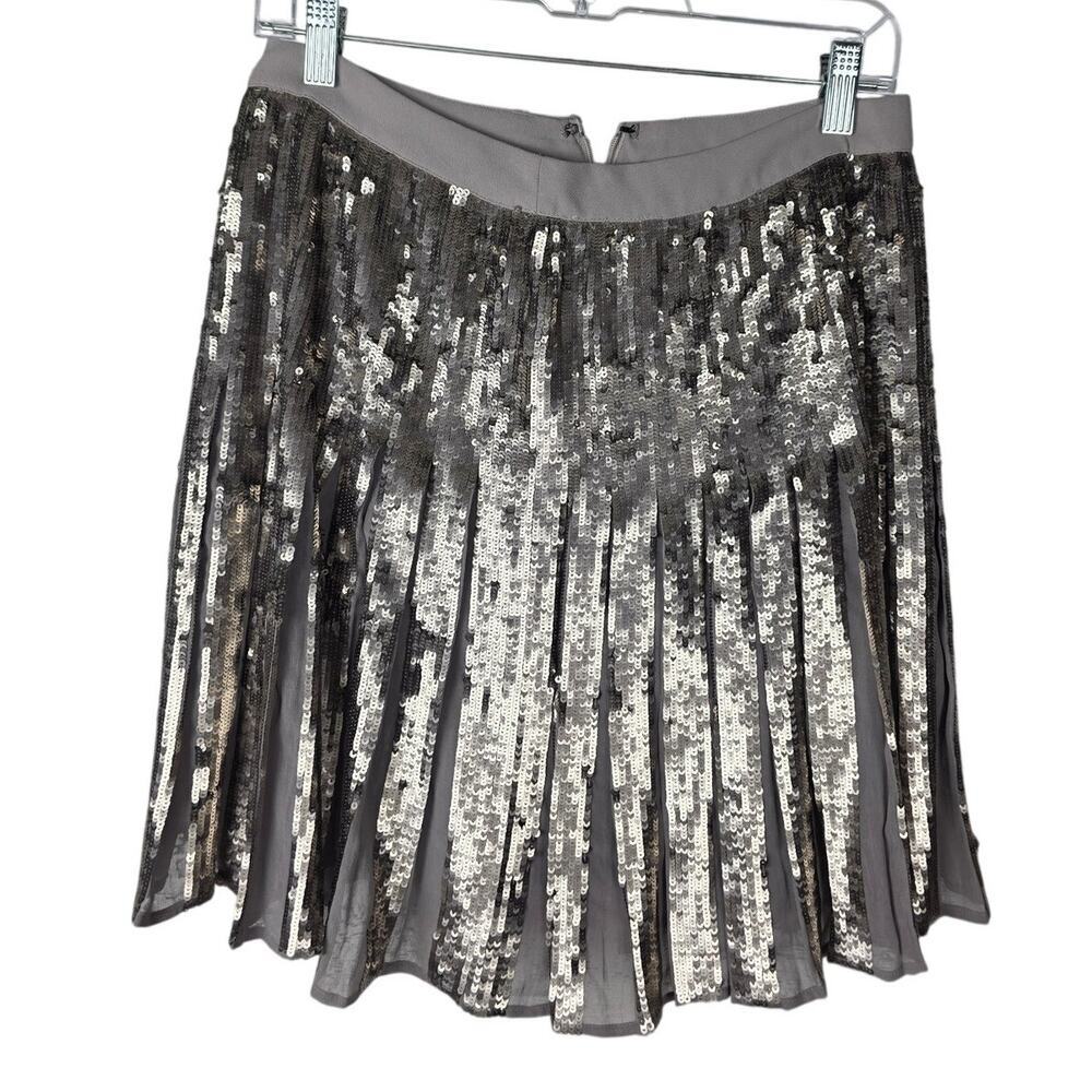 Banana Republic Silver Metallic Tiered Sequin-Style Mini Skirt 0